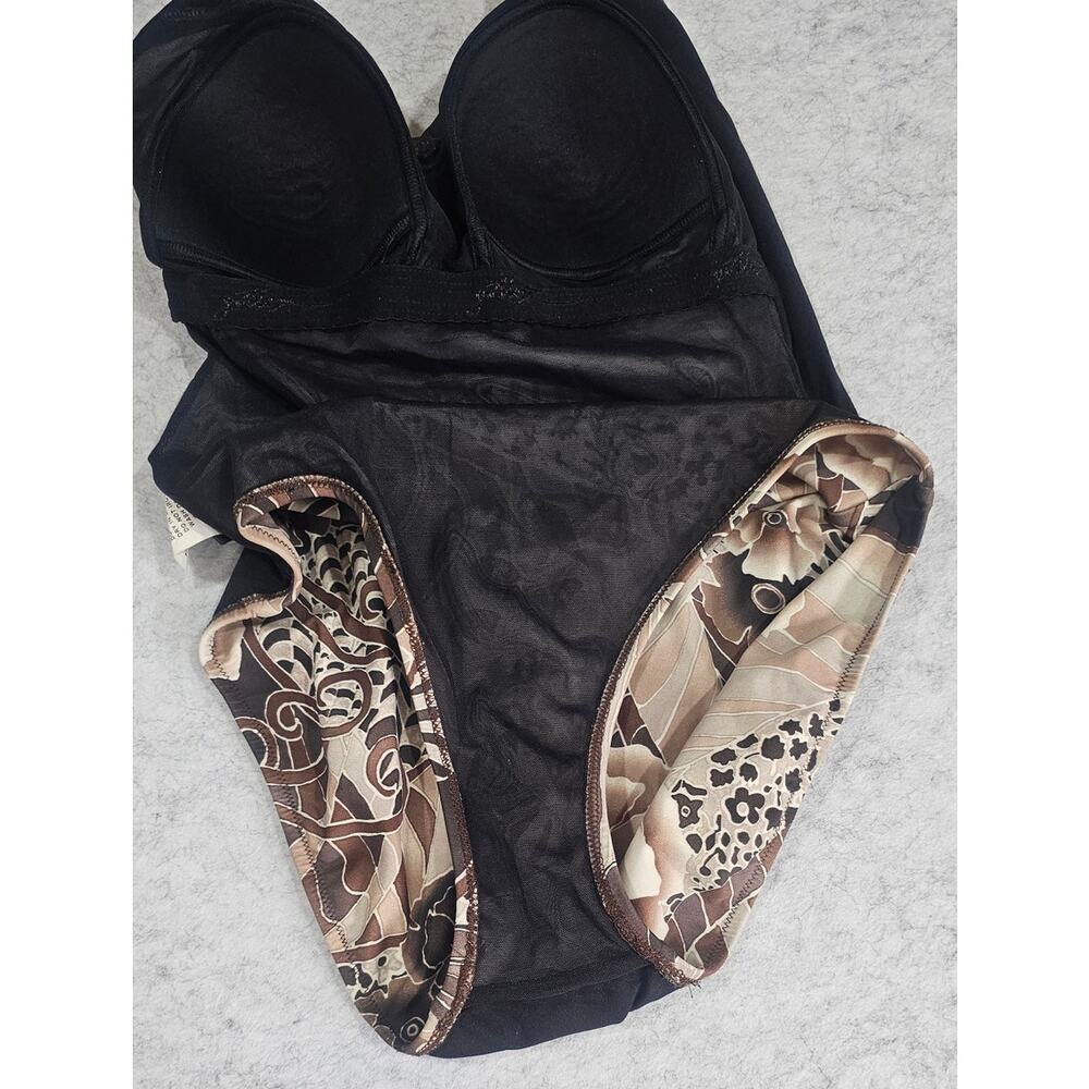 Gottex Floral One Piece Swimsuit V-Neck Brown Beige US 10 Made Israel - Picture 9 of 9